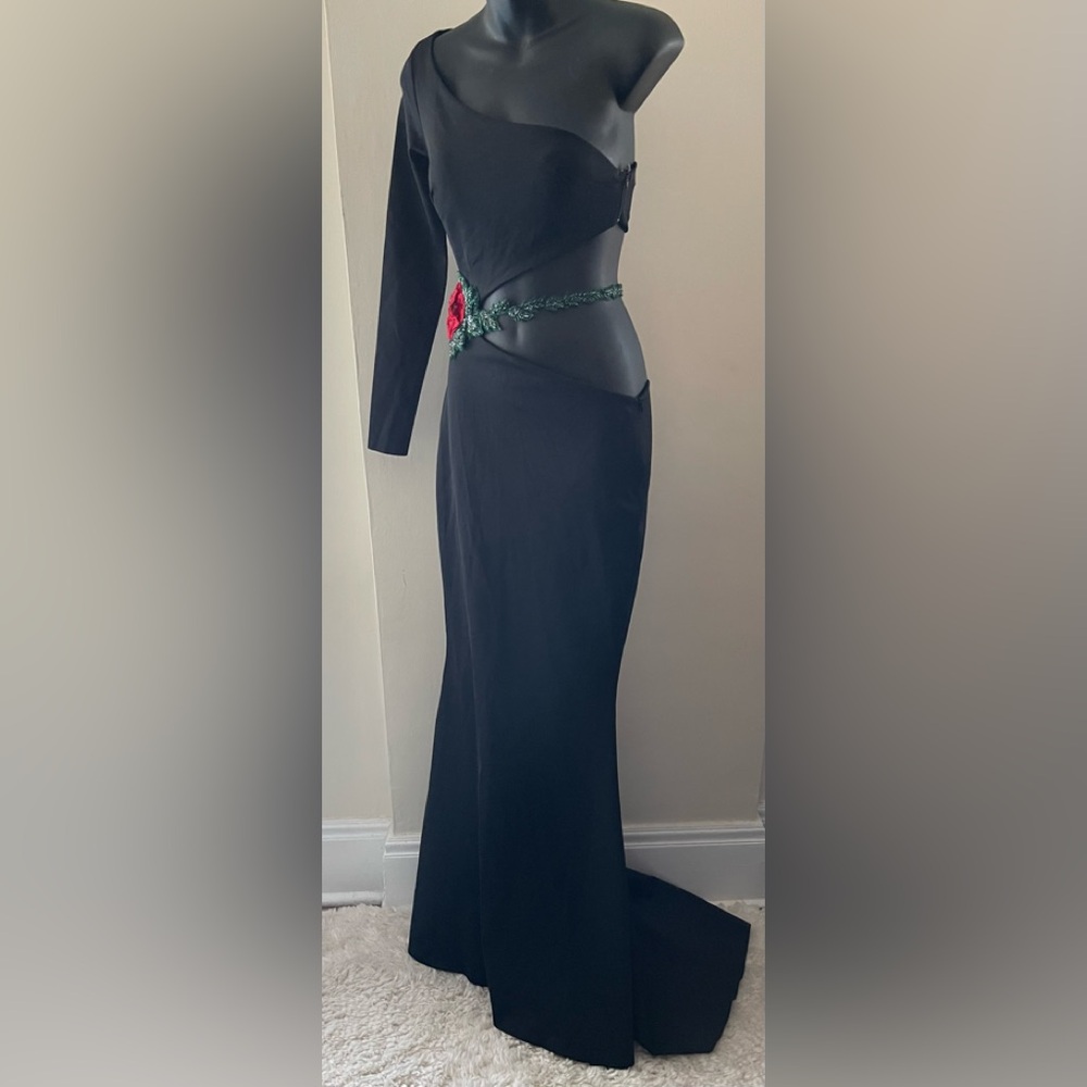 Tarik Ediz Black One-Shoulder Long Sleeve Dress Size 4